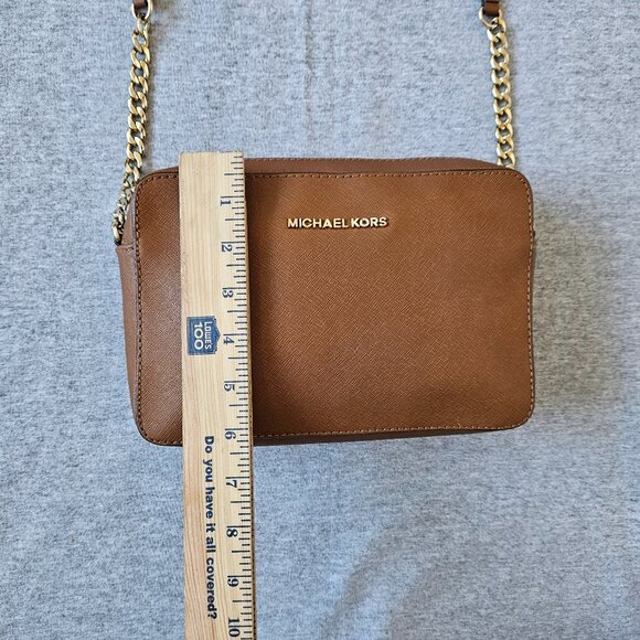 Michael Kors Jet Set Travel Large Crossbody Bag Brown Acorn Saffiano Leather In - Picture 3 of 16